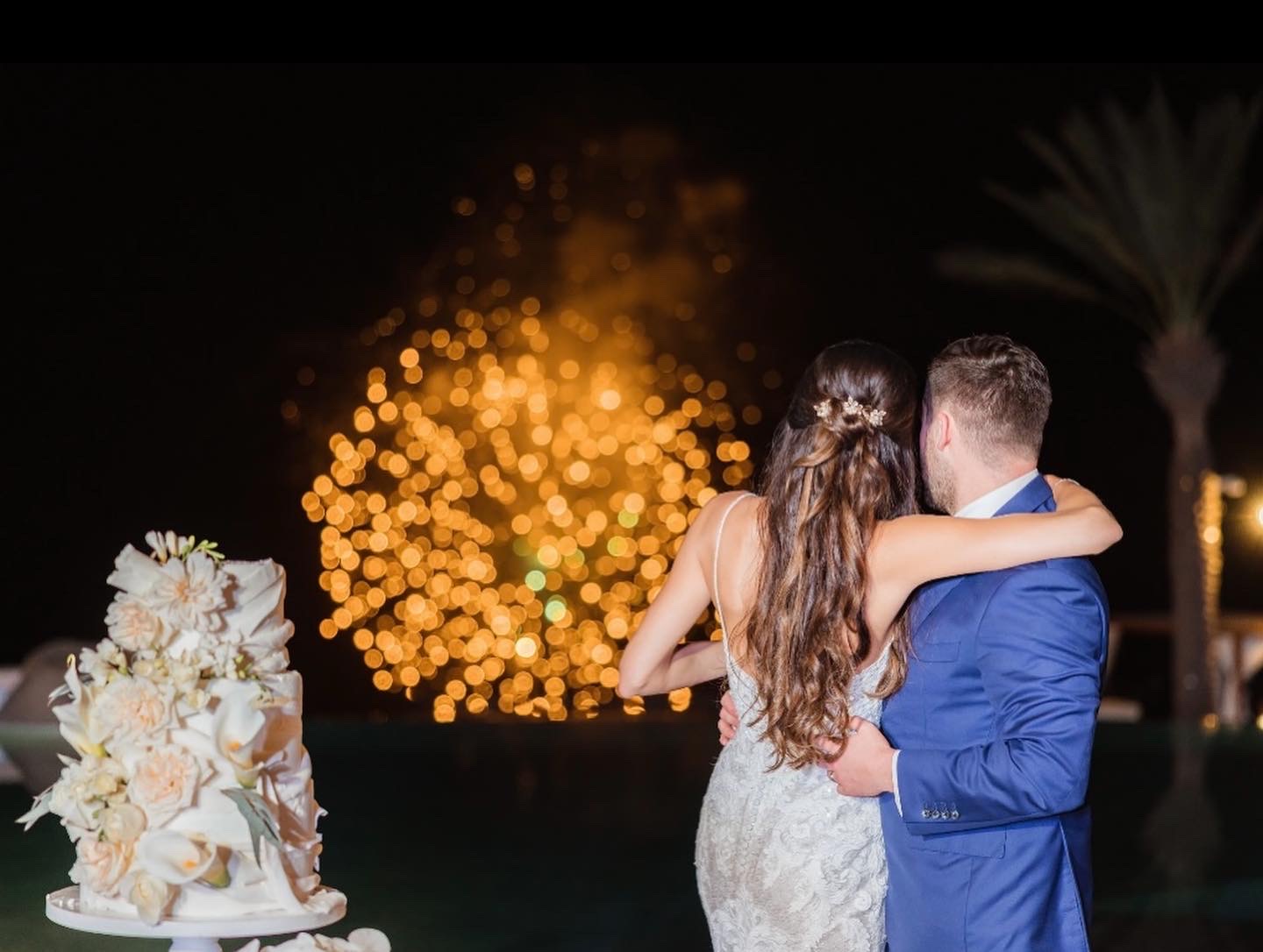 Fireworks over a reception at night